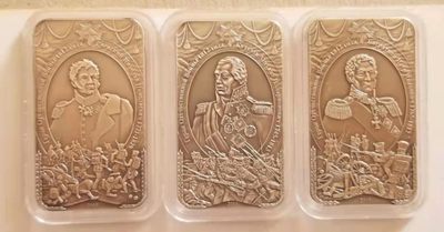 回看历史。  三枚银币让我们了解历史，回看1812年俄法战争 。也让我们见到俄方高级元帅风采。