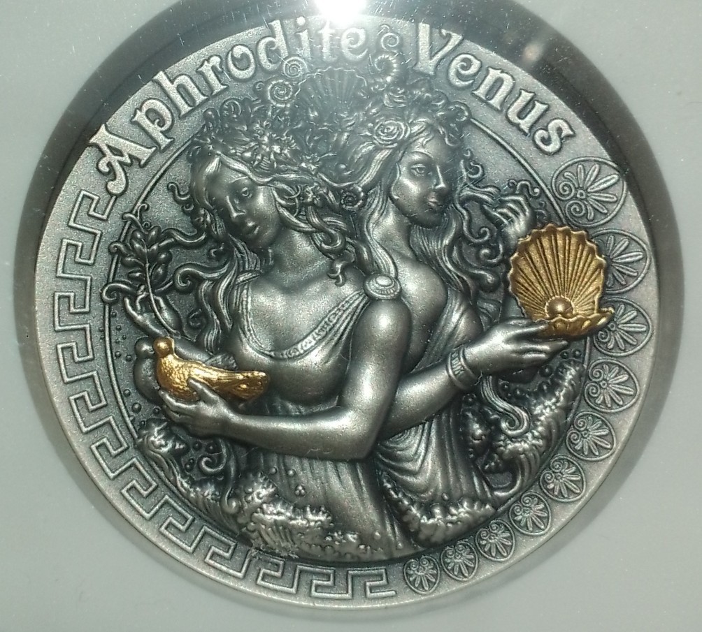 阿弗洛迪斯女神和维纳斯女神2盎司银币，评级69分，2020年，纽埃发行，高浮雕，NGC首期评级