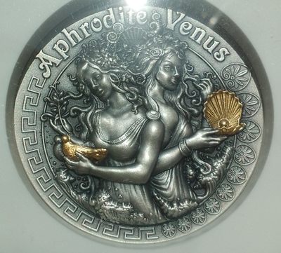 阿弗洛迪斯女神和维纳斯女神2盎司银币，评级69分，2020年，纽埃发行，高浮雕，NGC首期评级