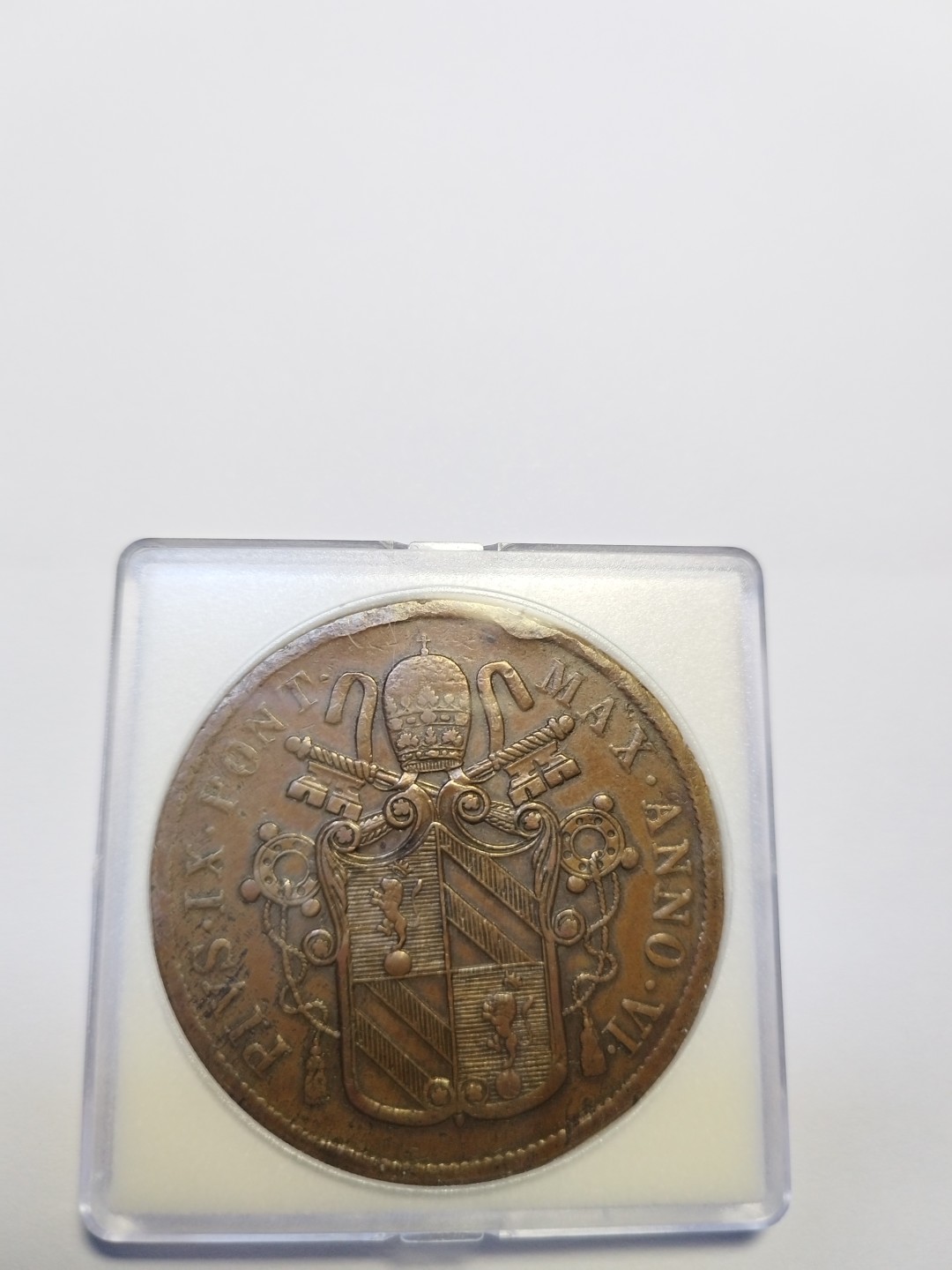 教皇国，庇护九世，1852年R版罗马造币厂，5贝阿科铜币
