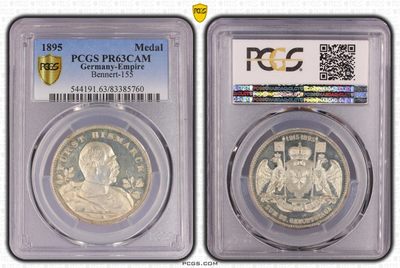 PCGS PR63CAM1895年德国俾斯麦八十大寿纪念银章 

老评代CAMEO不容易 现在全改为SP标签了 