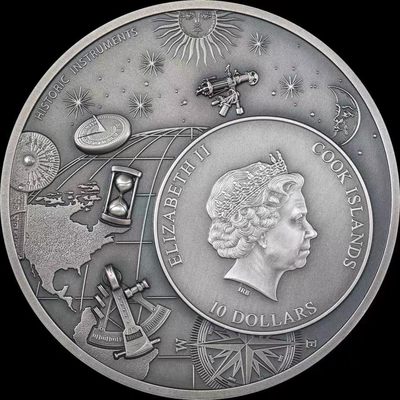 【新品速递】库克2023年科学仪器的历史星盘高浮雕仿古银币
999银2盎司，直径45毫米，发行1500枚，潜力品种，值得关注。