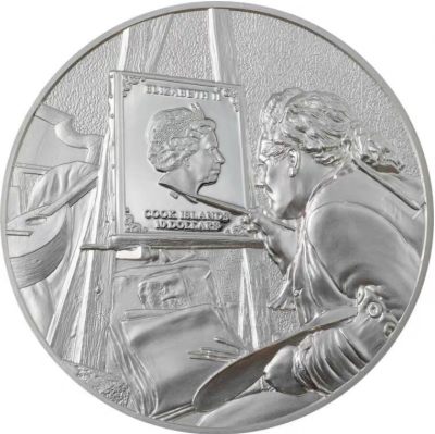 【四月新品】库克2023年画家莫奈2盎司彩色纪念银币，999银2盎司，高浮雕彩色，直径50毫米，发行1500枚，带证书包装。