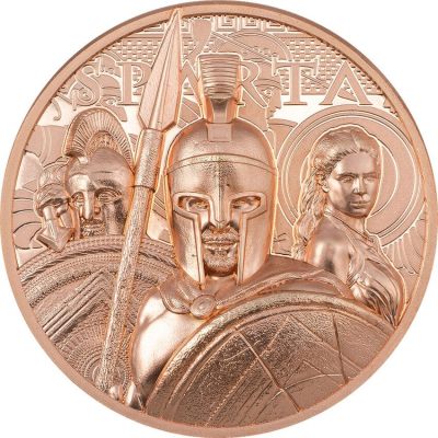 【四月新品】库克2022年斯巴达勇士双面高浮雕铜币，50克铜币，直径38.61毫米，发行5000枚，带证书。