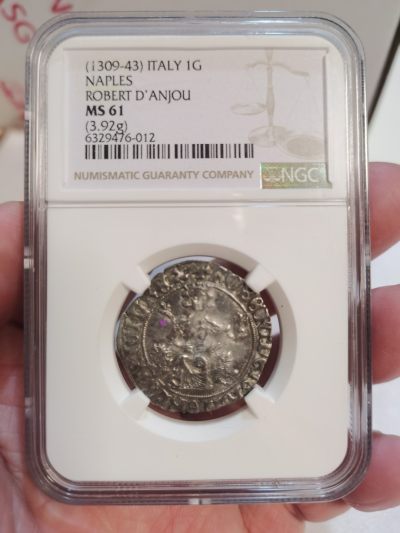 NGC-MS61意大利中世纪1309-43年那不勒斯王国安茹的罗伯特1基里亚托（gigliato）银币