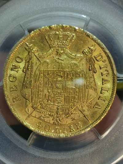 PCGS-AU58法占意大利1810年米兰厂拿破仑一世40里拉金币
