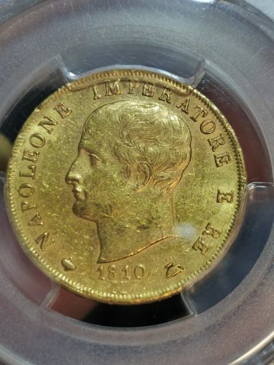 PCGS-AU58法占意大利1810年米兰厂拿破仑一世40里拉金币
