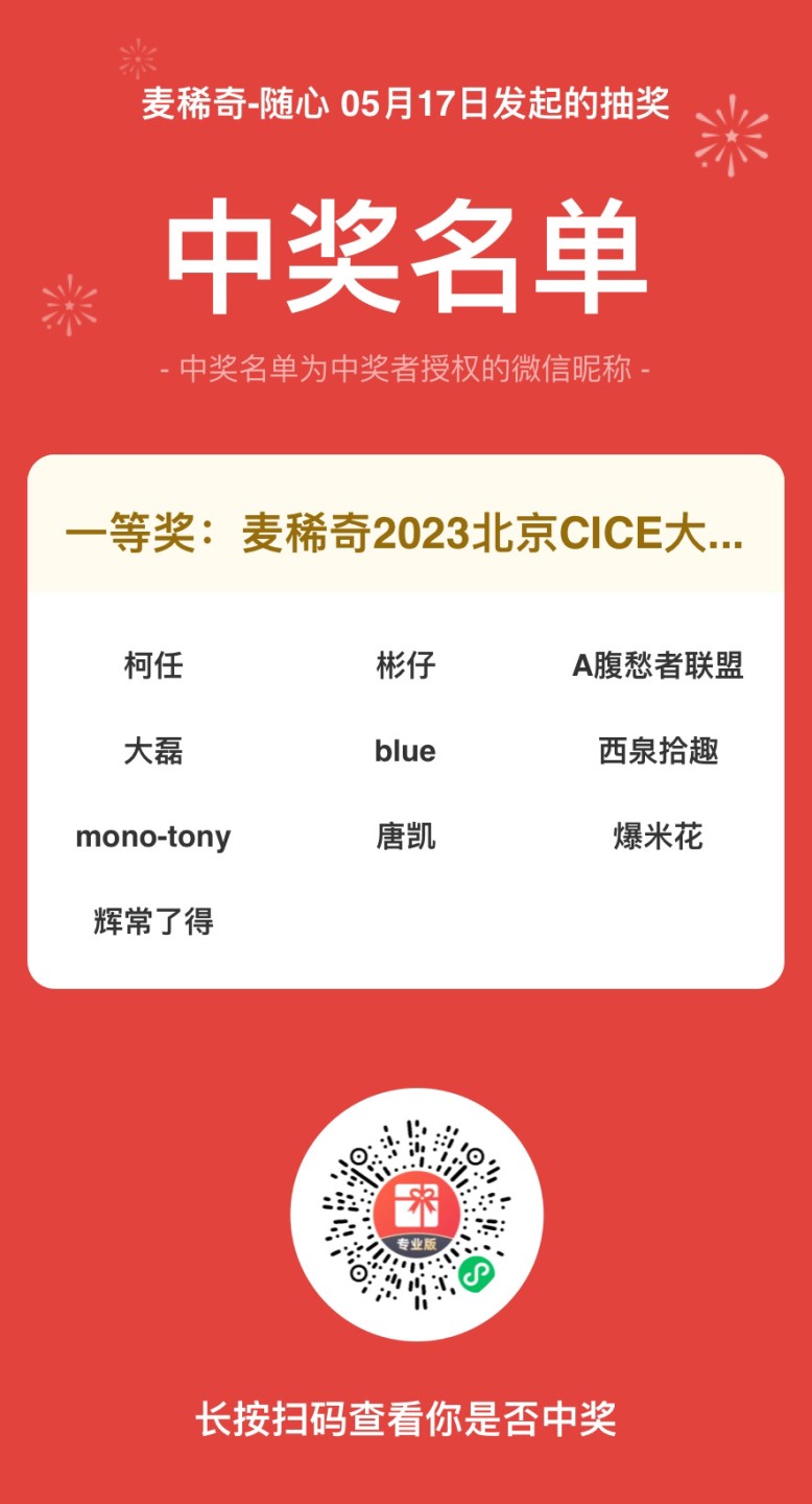2023北京CICE抽奖-中奖名单