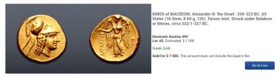 亚历山大金币在世版金币斯塔特金币金标币雅典娜金币胜利女神金币稀有版式高浮雕美品