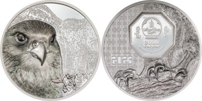 【新品到货】蒙古2023年珍稀动物猎隼双面高浮雕纪念币: 3盎司加厚银币，2盎司精制仿古镜面银币和50克加厚铜币[强]