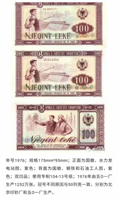 中国代印阿尔巴尼亚纸币