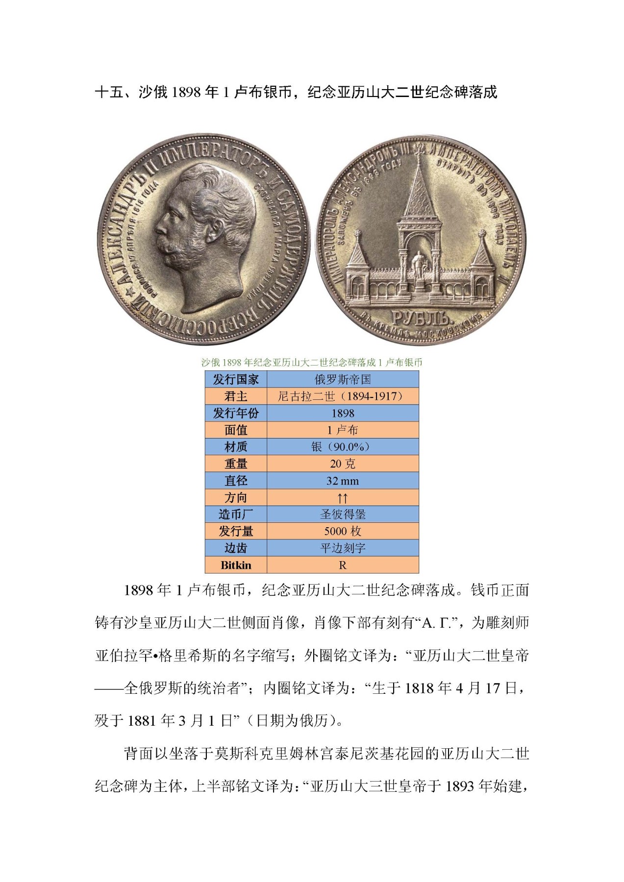 帝国遗珠——俄罗斯帝国纪念币浅析