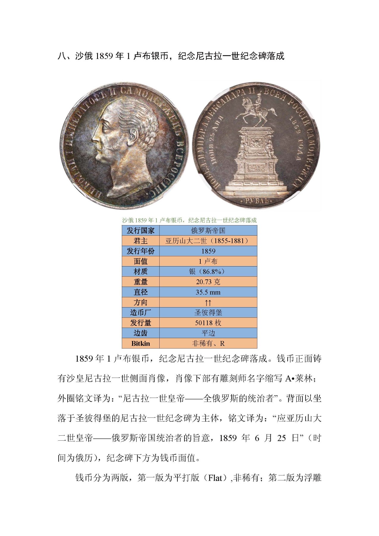 帝国遗珠——俄罗斯帝国纪念币浅析