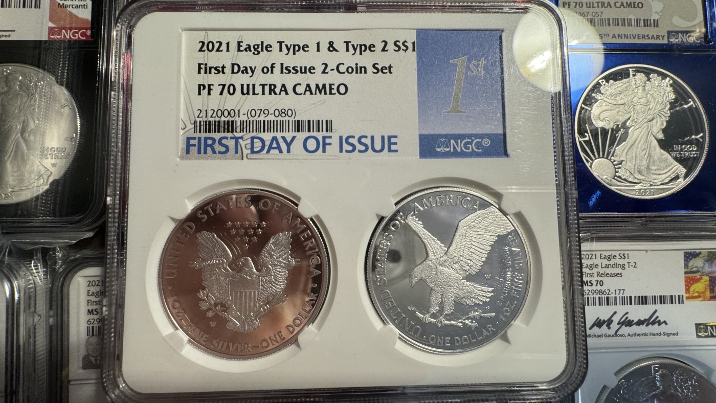 2021年新旧交替对装美国鹰洋NGC美国本土评级PF70满分精制币 first day of issue