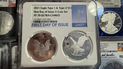 2021年新旧交替对装美国鹰洋NGC美国本土评级PF70满分精制币 first day of issue