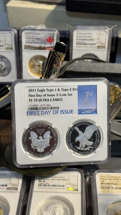 2021年新旧交替对装美国鹰洋NGC美国本土评级PF70满分精制币 first day of issue