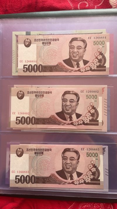 2008年朝鲜央行发行的5000面值朝鲜元