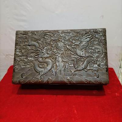 旧藏一件晚清印度老料小叶紫檀雕龙天地上下盖木盒