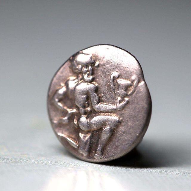            精美古希腊森林之神撒提尔和酒罐图小银币