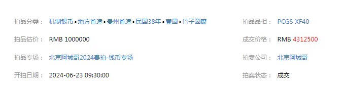 拍出430万的贵州竹子银币🪙
