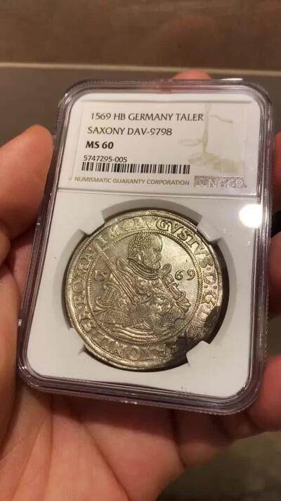 德意志萨克森阿尔布莱希特系选侯【奥古斯特】1569年1泰勒银币NGC MS60