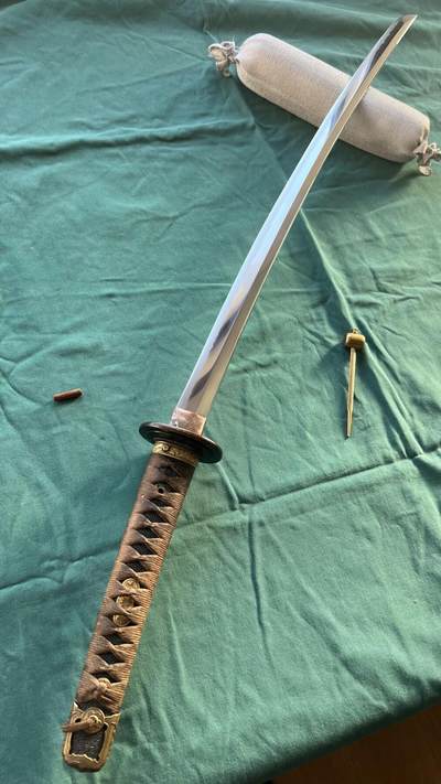 昭和十八年.上作刀工天津正清作海军97.大颗粒鱼皮 