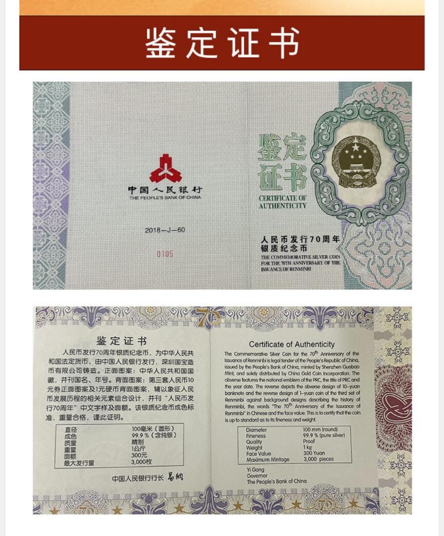 金币总公司周五例行拍卖预告｜人民币发行70周年1公斤圆形封装银币一枚