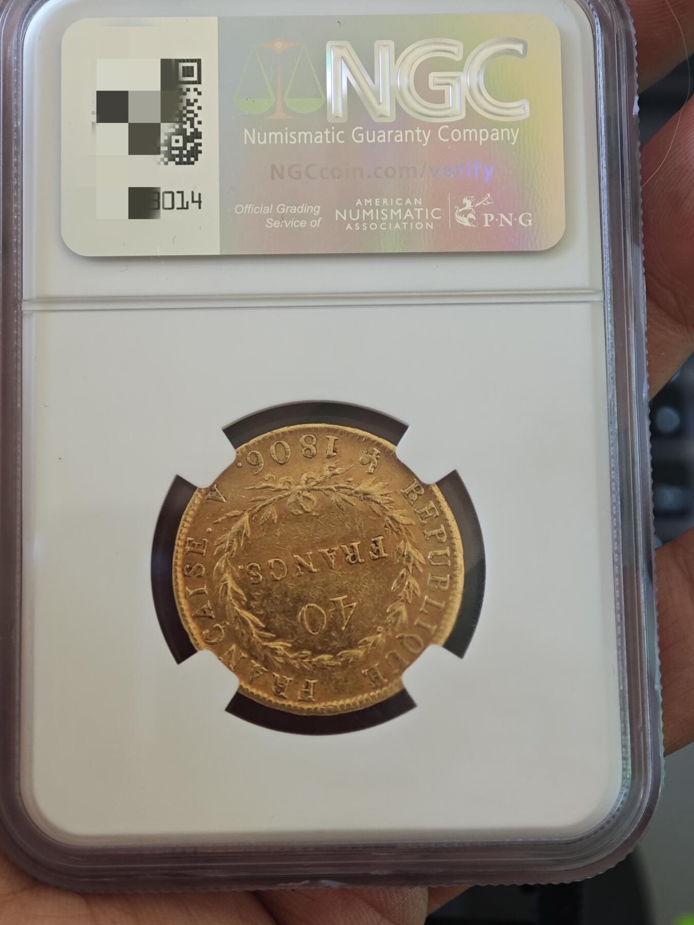 出或换NGC55分1806年法国拿破仑40法郎金币