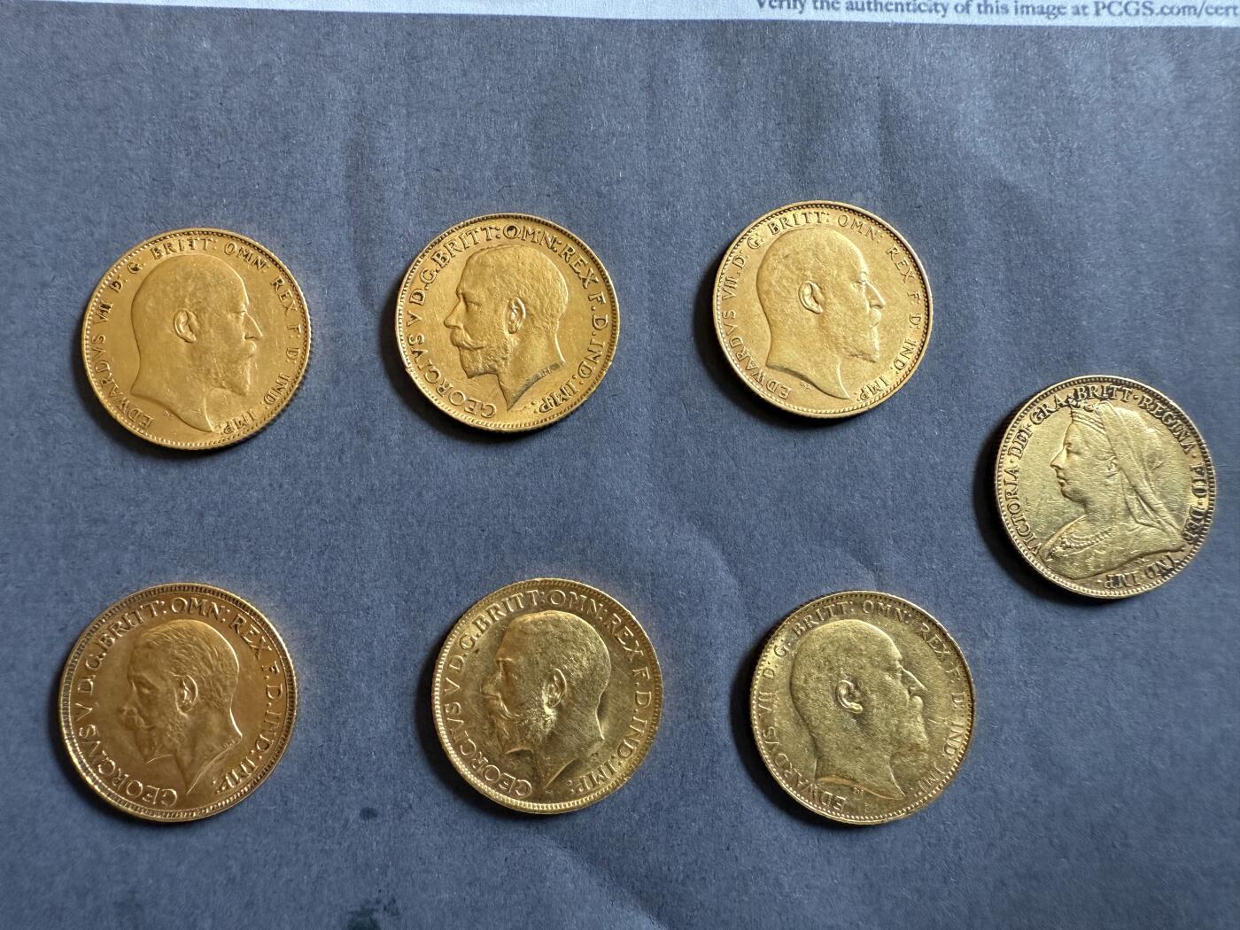 大不列颠鼎盛时期全球货币 乔治五世马剑金币 维多利亚披纱马剑金币 各种年份