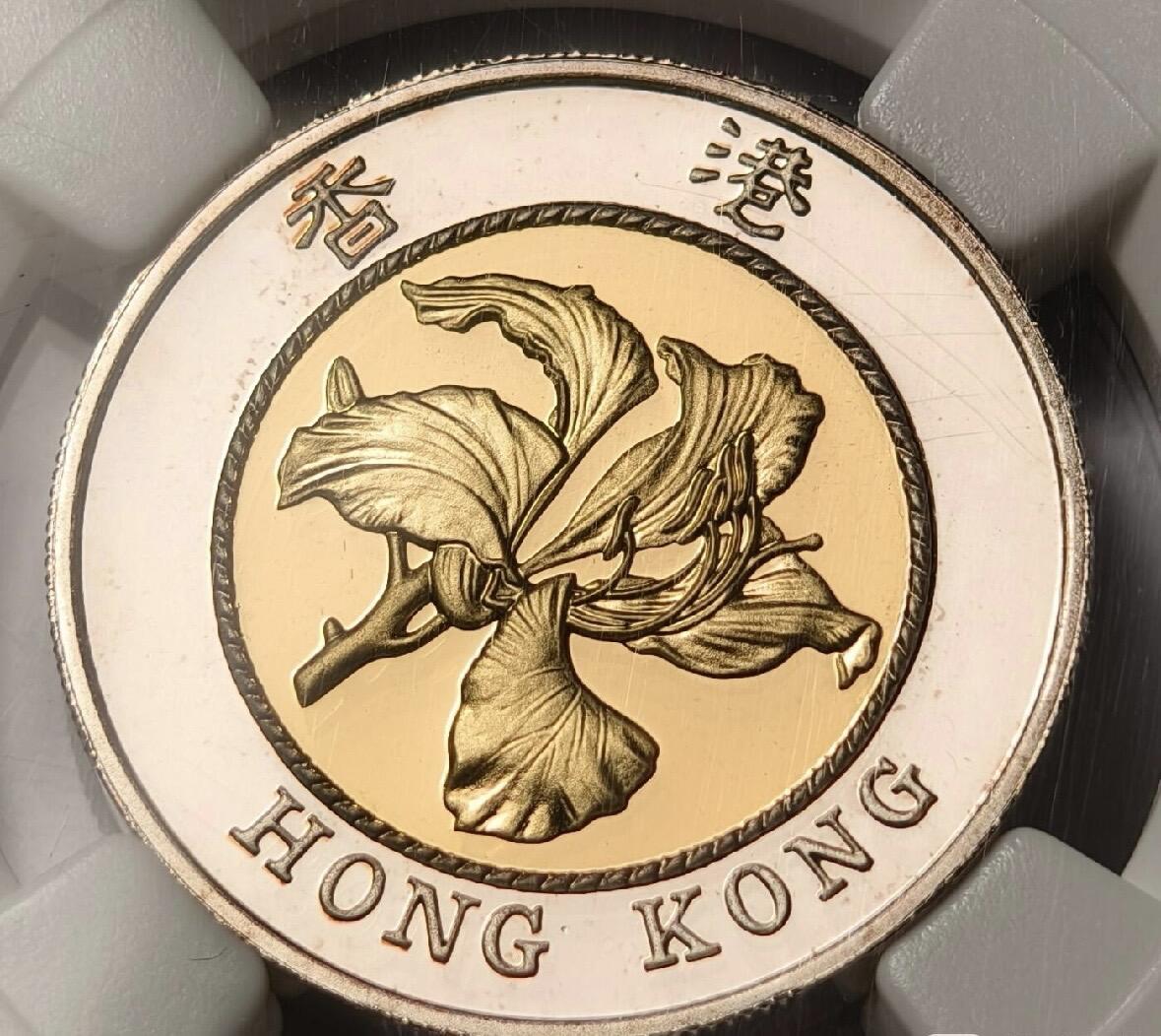 1994年18.3克中国香港紫荆花金银币10元精铸NGC-PF69UC顶级美品