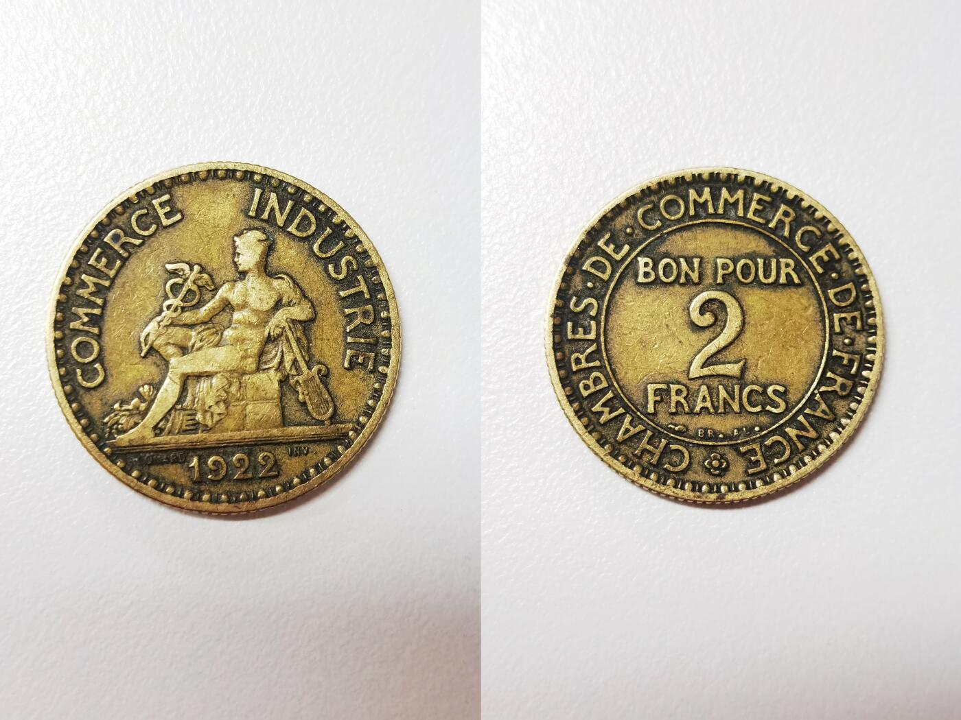 【外币】1922年法国铜币2法郎