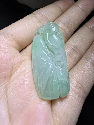 纯天然A货翡翠喜上眉梢吊坠挂件男女款，老坑料，清新淡雅，水润冰透，双面雕刻，尺寸:40mm*19mm，实物实拍，所见即所得！