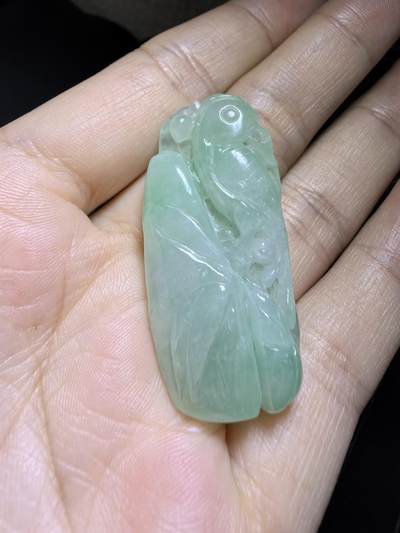 纯天然A货翡翠喜上眉梢吊坠挂件男女款，老坑料，清新淡雅，水润冰透，双面雕刻，尺寸:40mm*19mm，实物实拍，所见即所得！