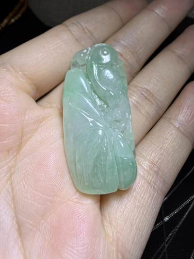 纯天然A货翡翠喜上眉梢吊坠挂件男女款，老坑料，清新淡雅，水润冰透，双面雕刻，尺寸:40mm*19mm，实物实拍，所见即所得！