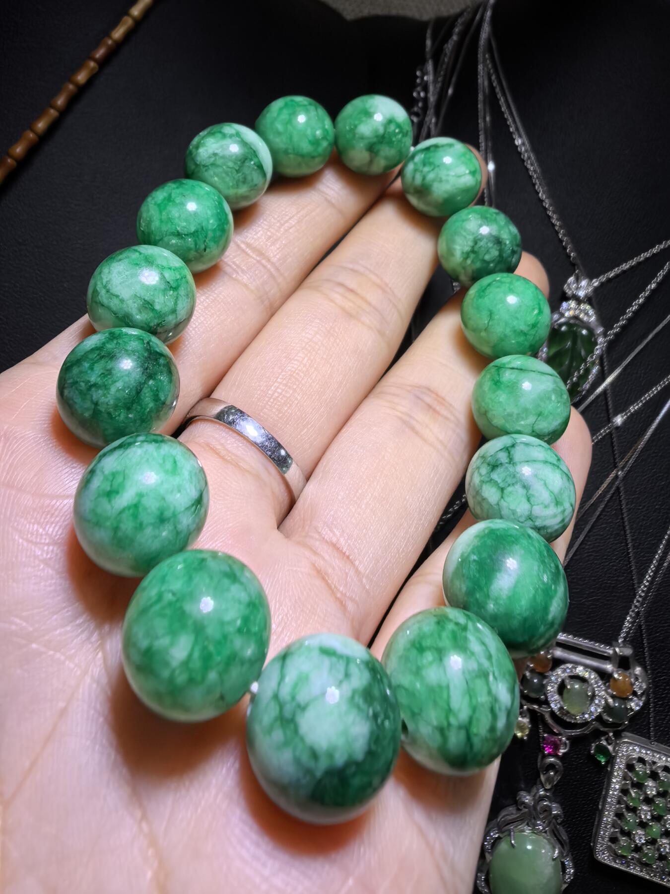 干青翠佛珠手串男女款，尺寸:1.2cm