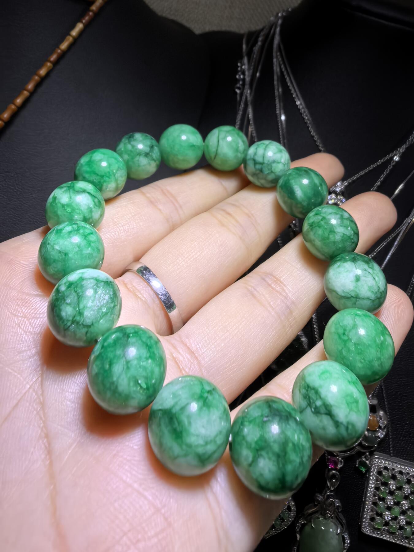 干青翠佛珠手串男女款，尺寸:1.2cm