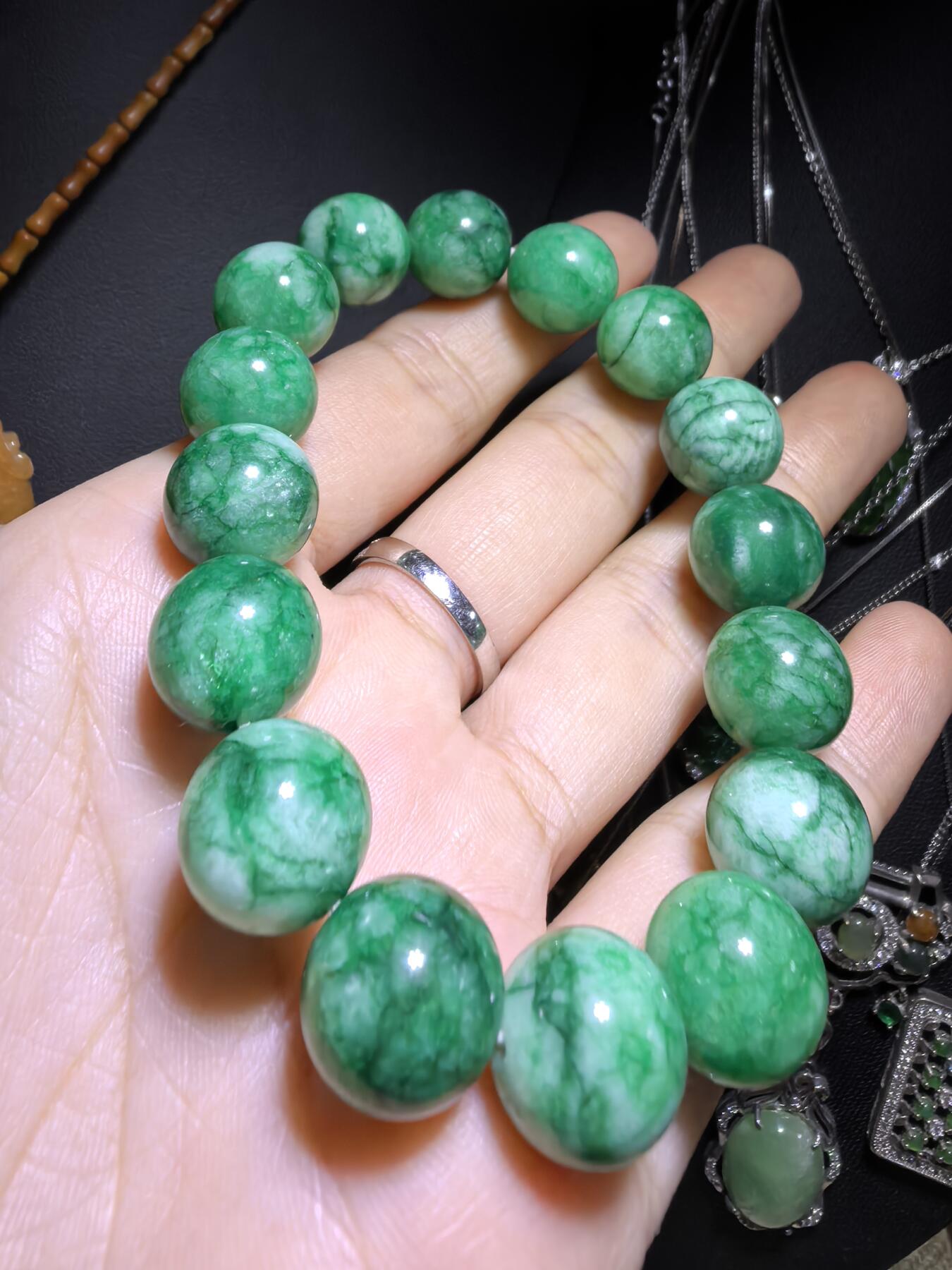 干青翠佛珠手串男女款，尺寸:1.2cm