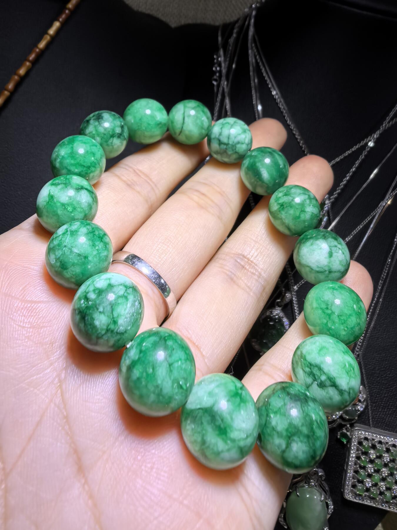 干青翠佛珠手串男女款，尺寸:1.2cm