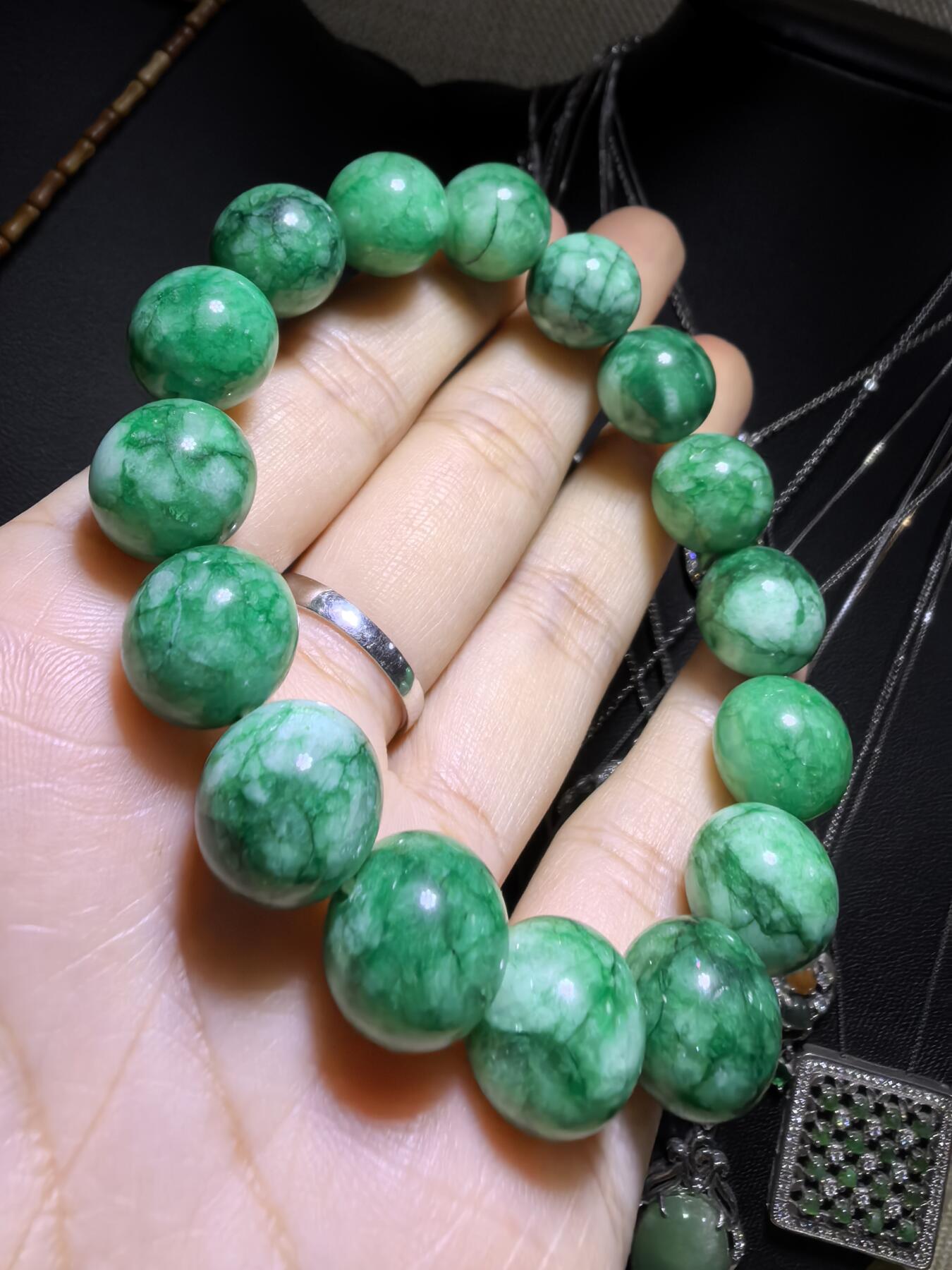 干青翠佛珠手串男女款，尺寸:1.2cm