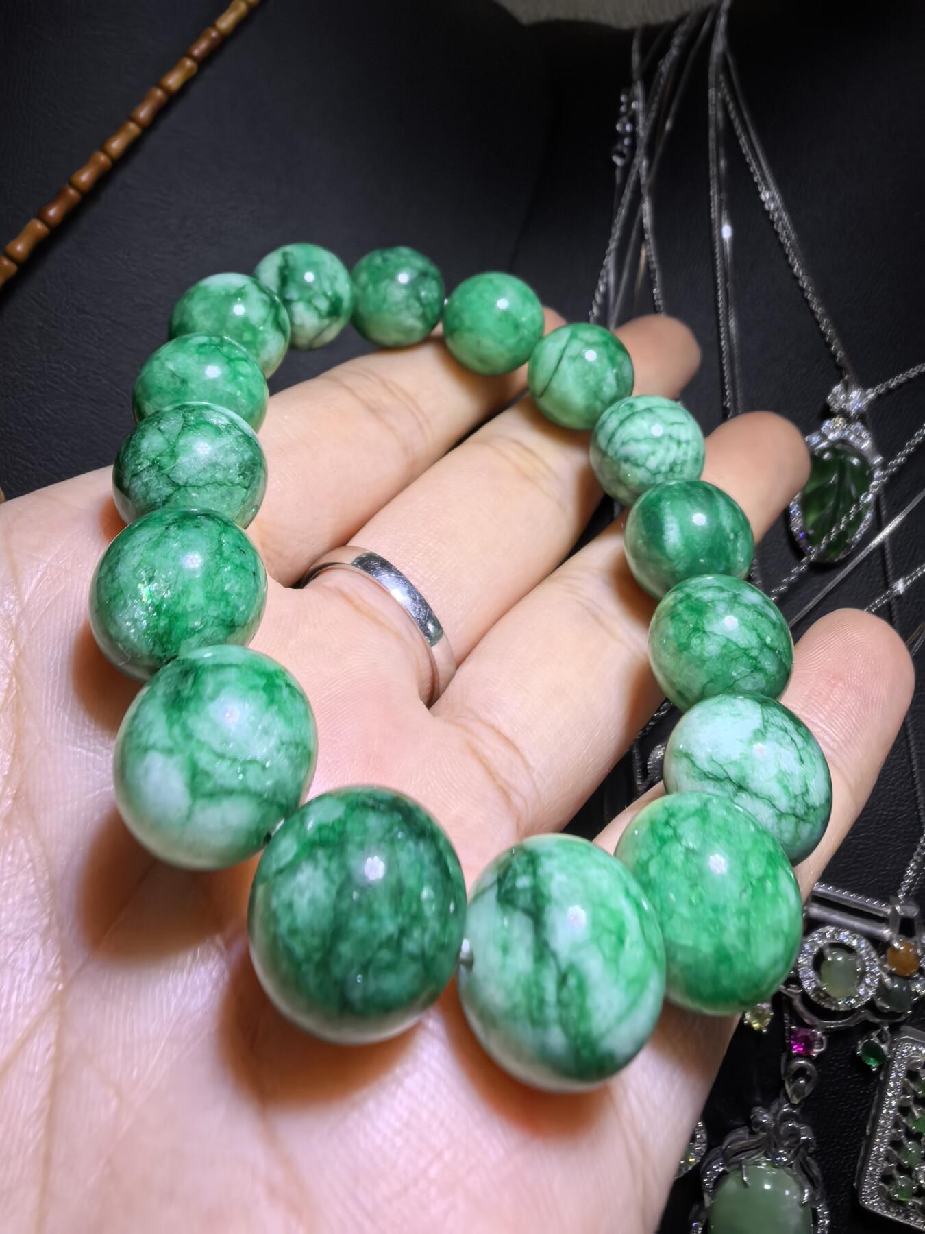 干青翠佛珠手串男女款，尺寸:1.2cm