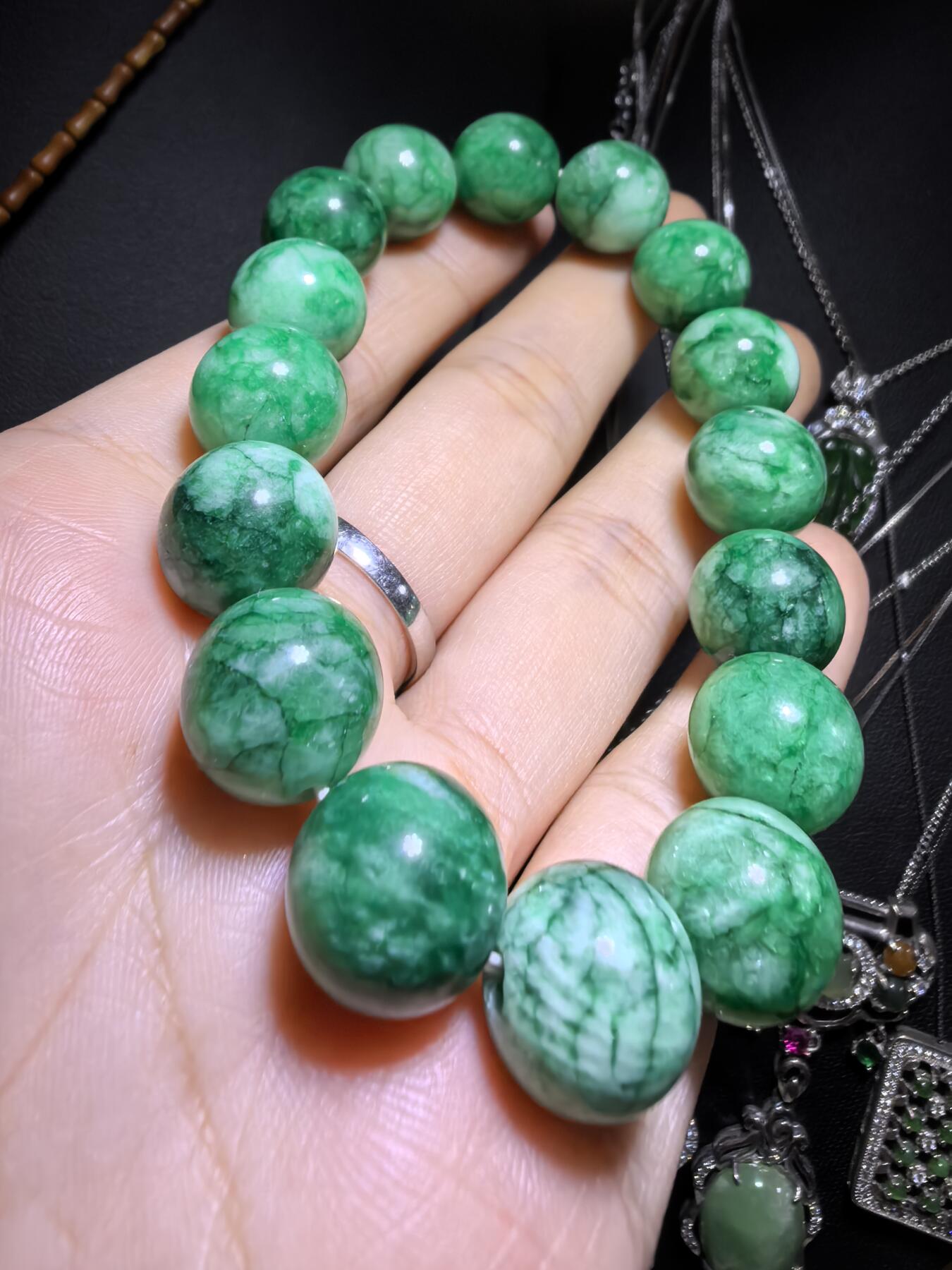 干青翠佛珠手串男女款，尺寸:1.2cm