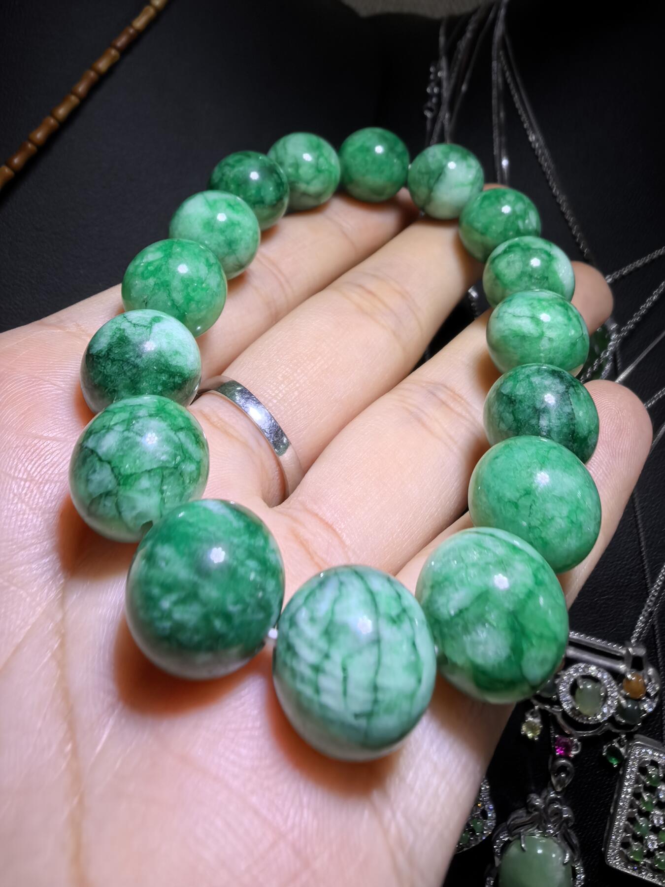 干青翠佛珠手串男女款，尺寸:1.2cm