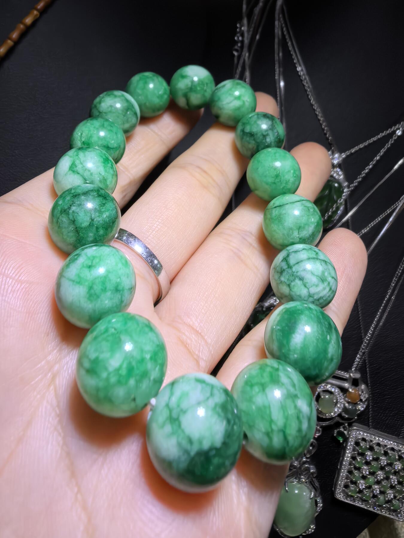 干青翠佛珠手串男女款，尺寸:1.2cm