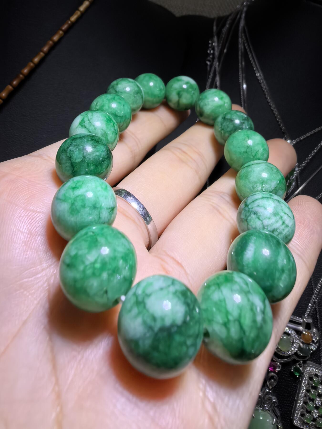 干青翠佛珠手串男女款，尺寸:1.2cm