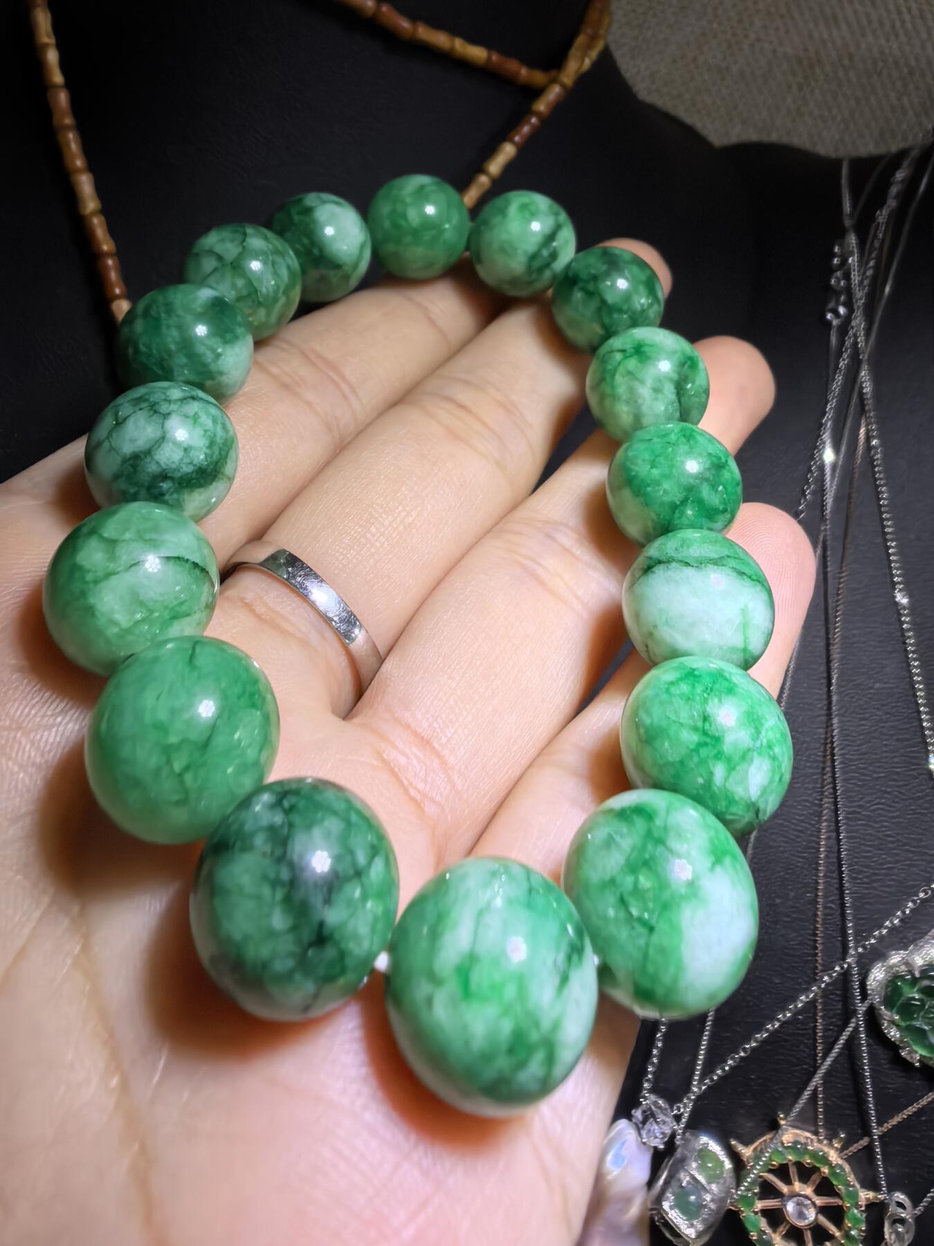 干青翠佛珠手串男女款，尺寸:1.2cm