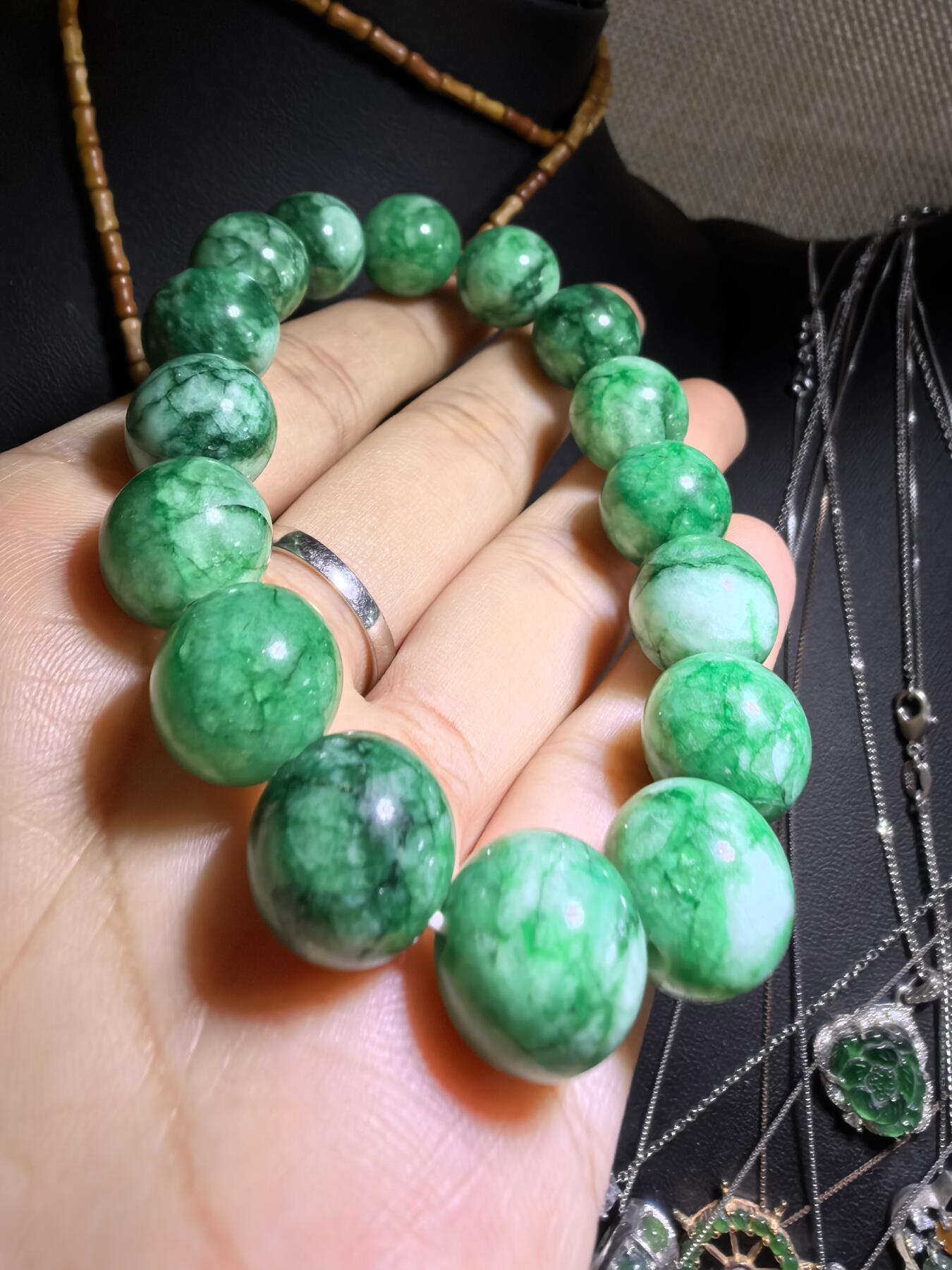 干青翠佛珠手串男女款，尺寸:1.2cm