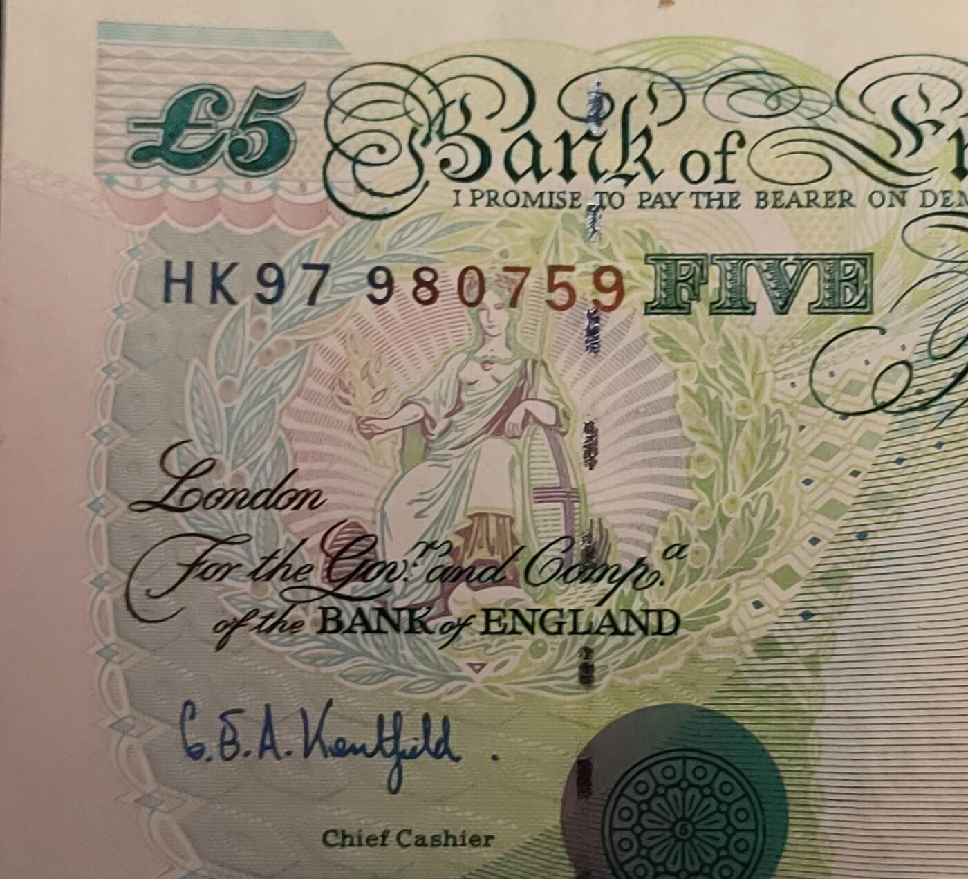 英语发行香港回归 HK97冠号5英镑纪念双联钞