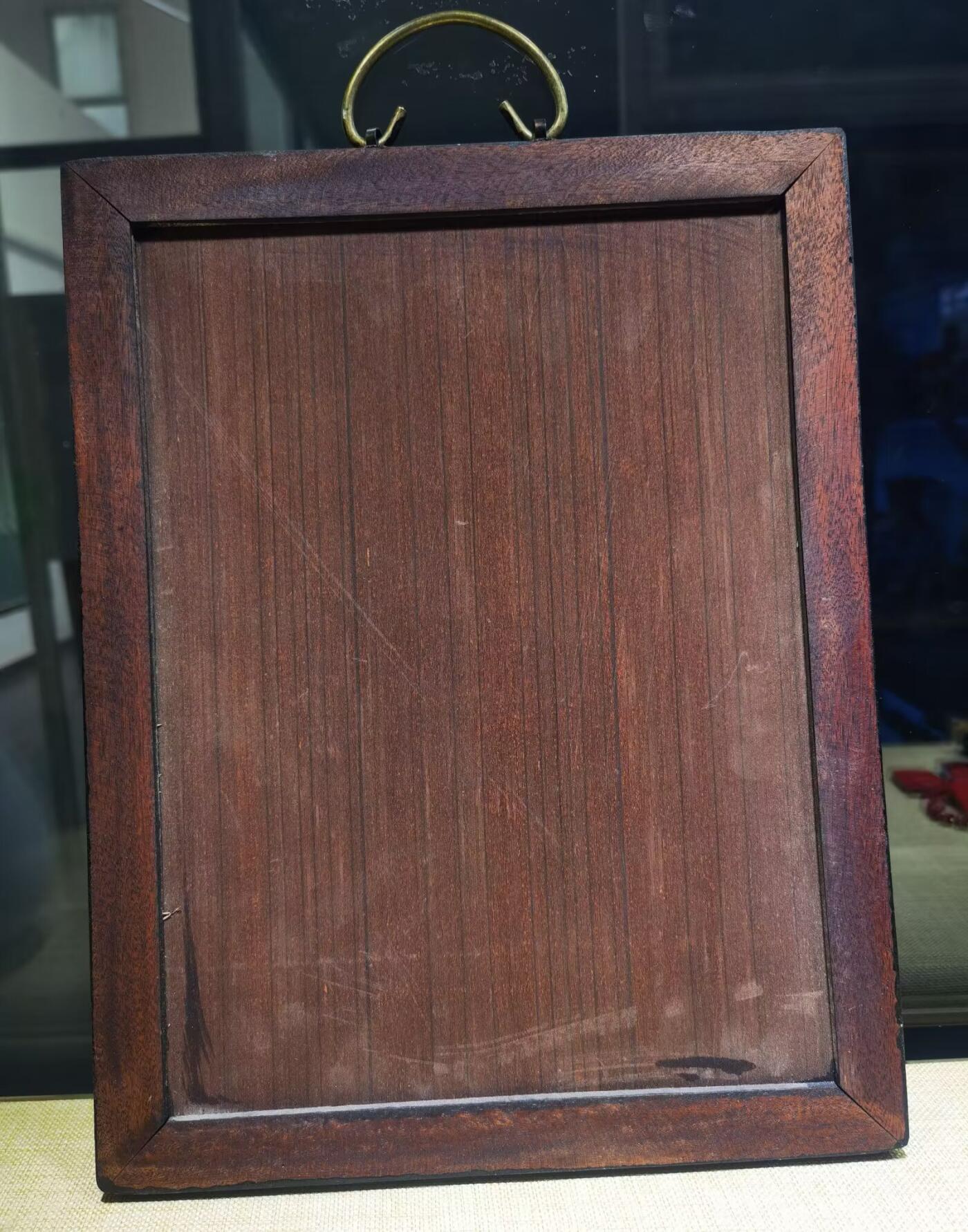 旧藏四条屏瓷板画摆件乔迁办公装饰画，刘雨岑老师作品，全品品相如图所示！长：28.6cm*宽16.2cm。画框为红木！整套出，不单！