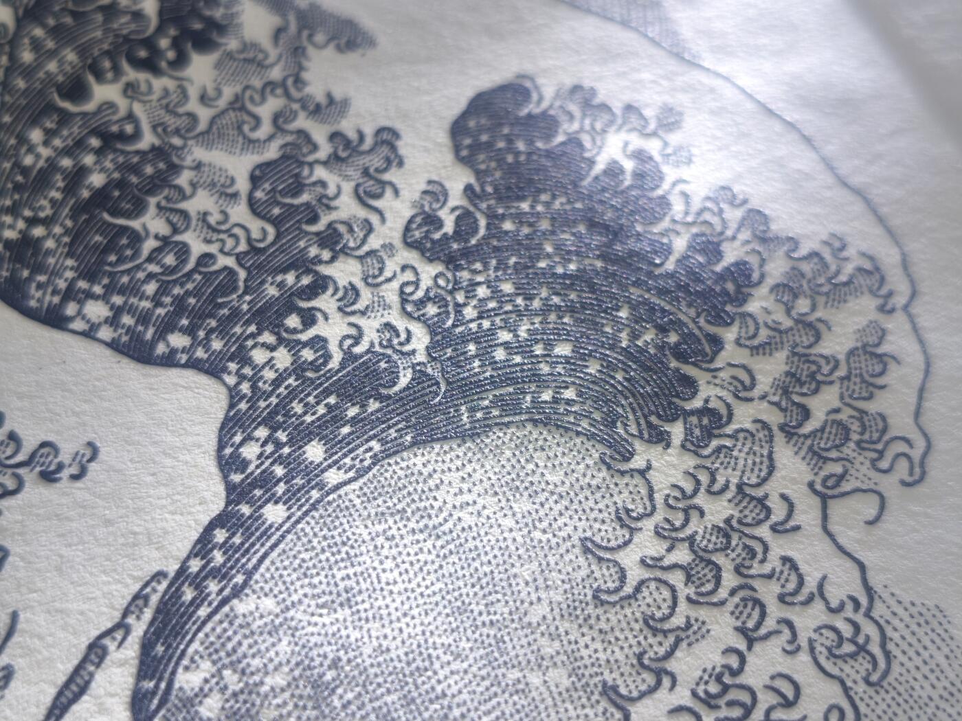 神奈川冲浪里凹版画