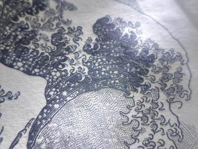 神奈川冲浪里凹版画